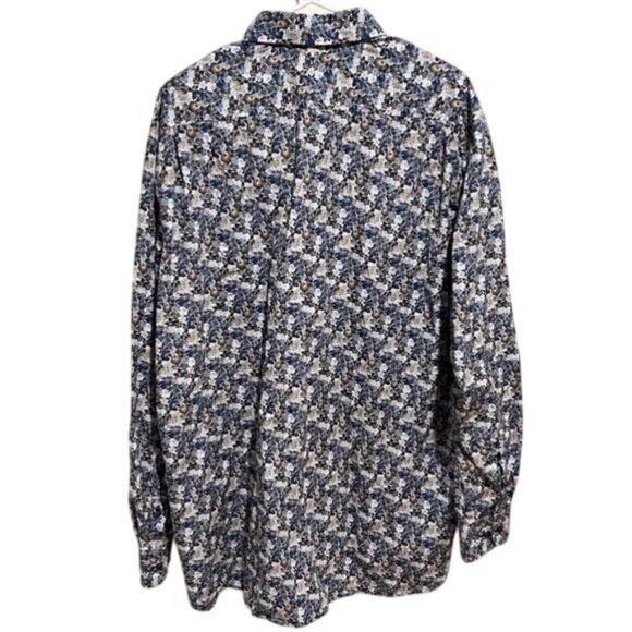 Patrick James Floral Button Up Dress Shirt In Blue & Brown W/ Long Sleeves XXL - Picture 2 of 11